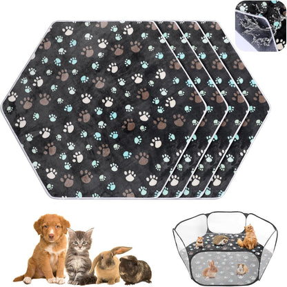 4 Pcs 47 in Guinea Pig Playpen Pad Waterproof Hexagon Mat Reusable Dog Playpen Liner for Small Animal Rabbit Cage Tent Pee Pad Washable Yard Fence(Gray Paw)