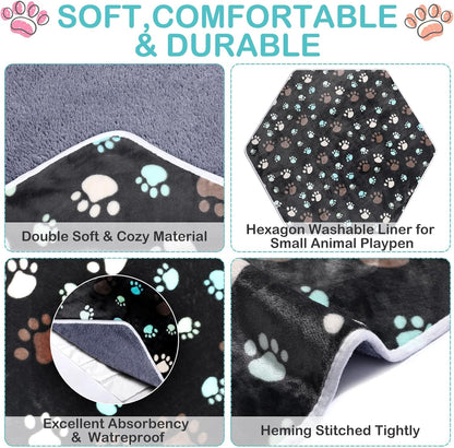 4 Pcs 47 in Guinea Pig Playpen Pad Waterproof Hexagon Mat Reusable Dog Playpen Liner for Small Animal Rabbit Cage Tent Pee Pad Washable Yard Fence(Gray Paw)
