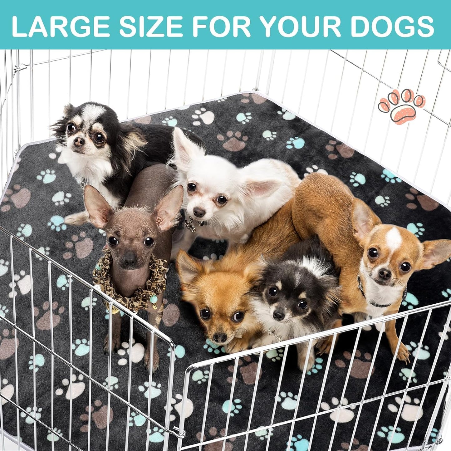4 Pcs 47 in Guinea Pig Playpen Pad Waterproof Hexagon Mat Reusable Dog Playpen Liner for Small Animal Rabbit Cage Tent Pee Pad Washable Yard Fence(Gray Paw)