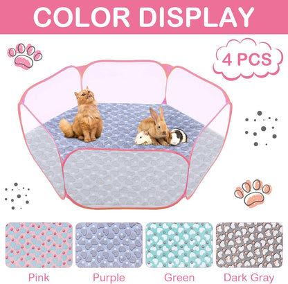 4 Pcs 47 in Guinea Pig Playpen Pad Waterproof Hexagon Mat Reusable Dog Playpen Liner for Small Animal Rabbit Cage Tent Pee Pad Washable Yard Fence(Gray Paw)