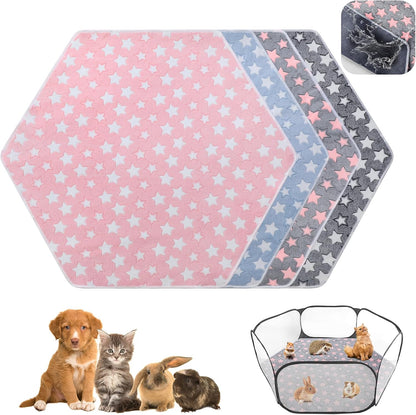 4 Pcs 47 in Guinea Pig Playpen Pad Waterproof Hexagon Mat Reusable Dog Playpen Liner for Small Animal Rabbit Cage Tent Pee Pad Washable Yard Fence(Gray Paw)