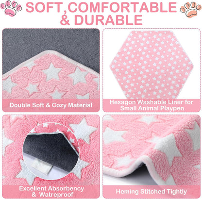 4 Pcs 47 in Guinea Pig Playpen Pad Waterproof Hexagon Mat Reusable Dog Playpen Liner for Small Animal Rabbit Cage Tent Pee Pad Washable Yard Fence(Gray Paw)