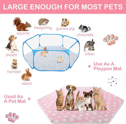 4 Pcs 47 in Guinea Pig Playpen Pad Waterproof Hexagon Mat Reusable Dog Playpen Liner for Small Animal Rabbit Cage Tent Pee Pad Washable Yard Fence(Gray Paw)