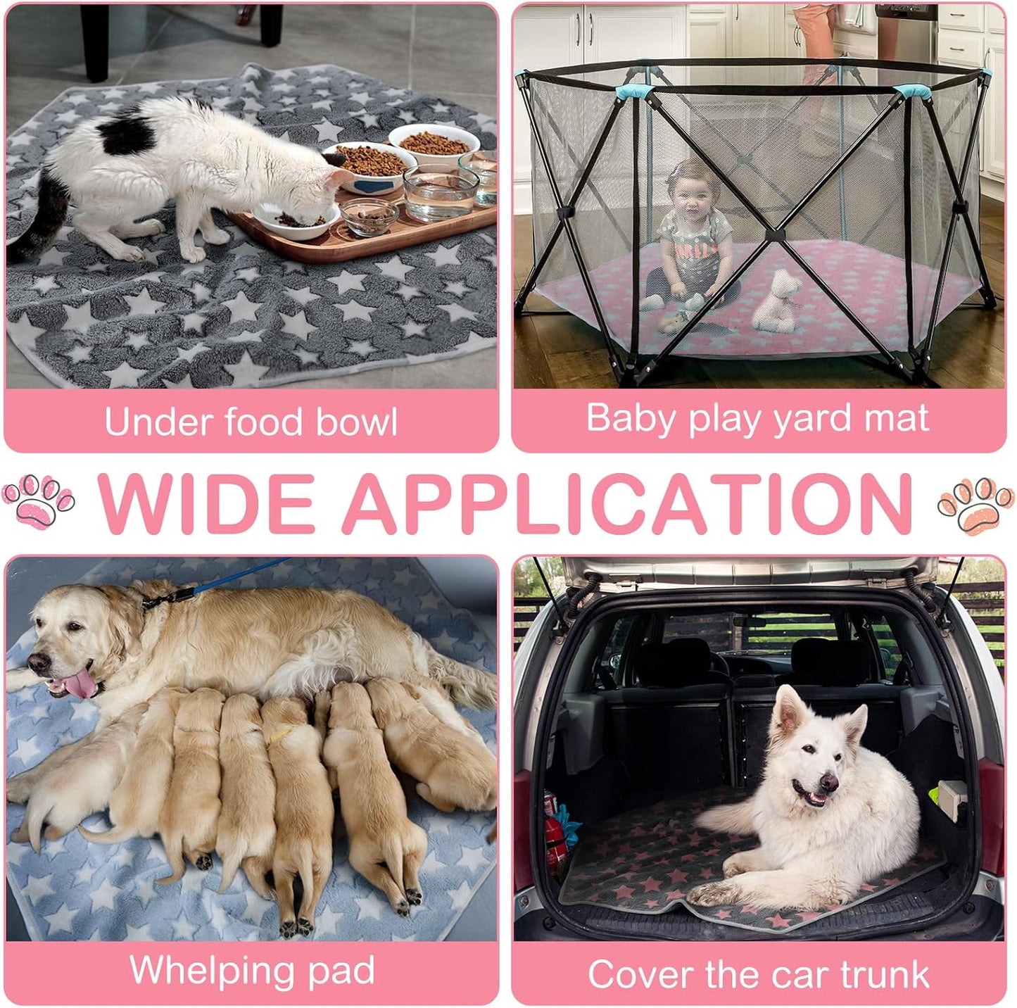 4 Pcs 47 in Guinea Pig Playpen Pad Waterproof Hexagon Mat Reusable Dog Playpen Liner for Small Animal Rabbit Cage Tent Pee Pad Washable Yard Fence(Gray Paw)