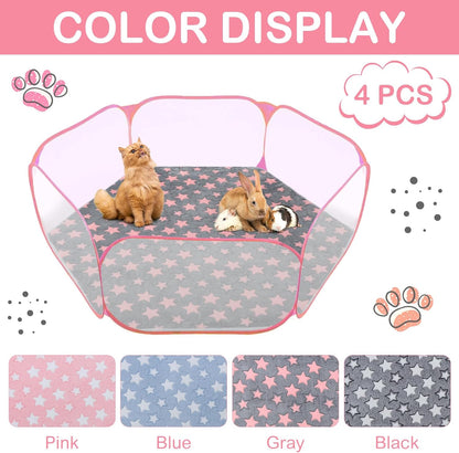 4 Pcs 47 in Guinea Pig Playpen Pad Waterproof Hexagon Mat Reusable Dog Playpen Liner for Small Animal Rabbit Cage Tent Pee Pad Washable Yard Fence(Gray Paw)