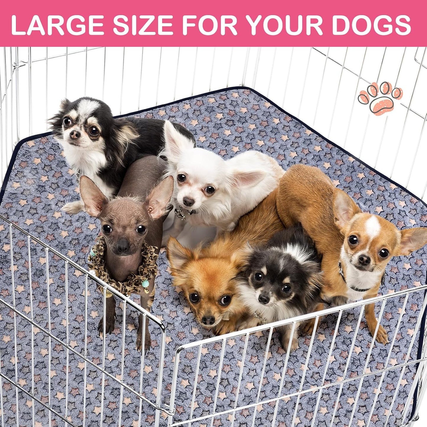 4 Pcs 47 in Guinea Pig Playpen Pad Waterproof Hexagon Mat Reusable Dog Playpen Liner for Small Animal Rabbit Cage Tent Pee Pad Washable Yard Fence(Gray Paw)