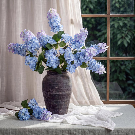 4 Pcs 31.5 Inch Artificial Lilac Flowers Bouquet 3 Head Fake Silk Long Stem Real to Touch Faux Artificial Lilac Vintage Floral for Tall Vase Centerpieces Wedding Garden Decor(Light Purple)