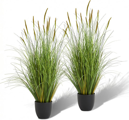 Garden 3ft Artificial Cattail Grass 2 Pack, 35in Faux Reed Plants in Pot, Fake Onion Grass Floor Plants for Indoor Outdoor Home Office Patio Decor, Realistic Greenery Housewarming Gift