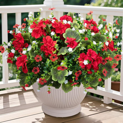18'' Artificial Geraniums Flowers for Outdoors Decor, Red
