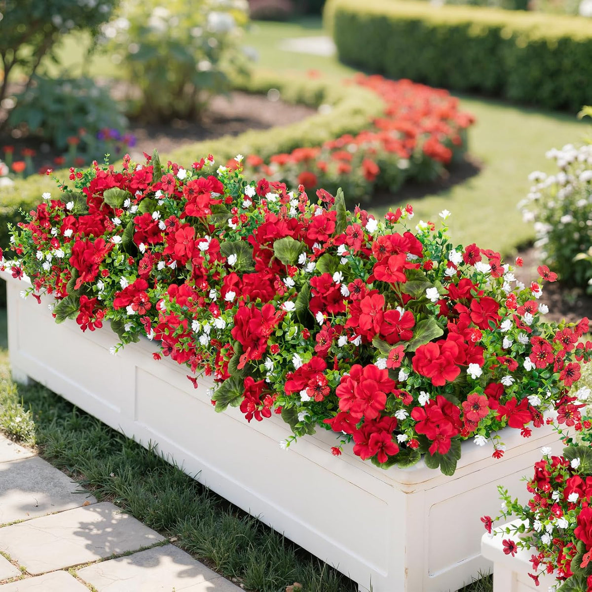 18'' Artificial Geraniums Flowers for Outdoors Decor, Red