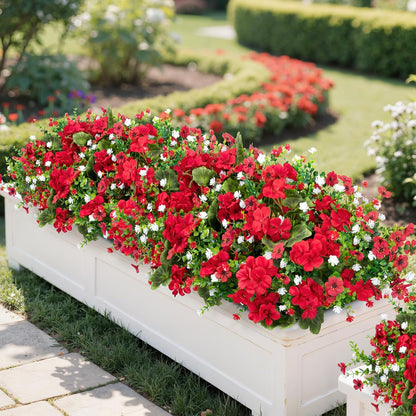 18'' Artificial Geraniums Flowers for Outdoors Decor, Red