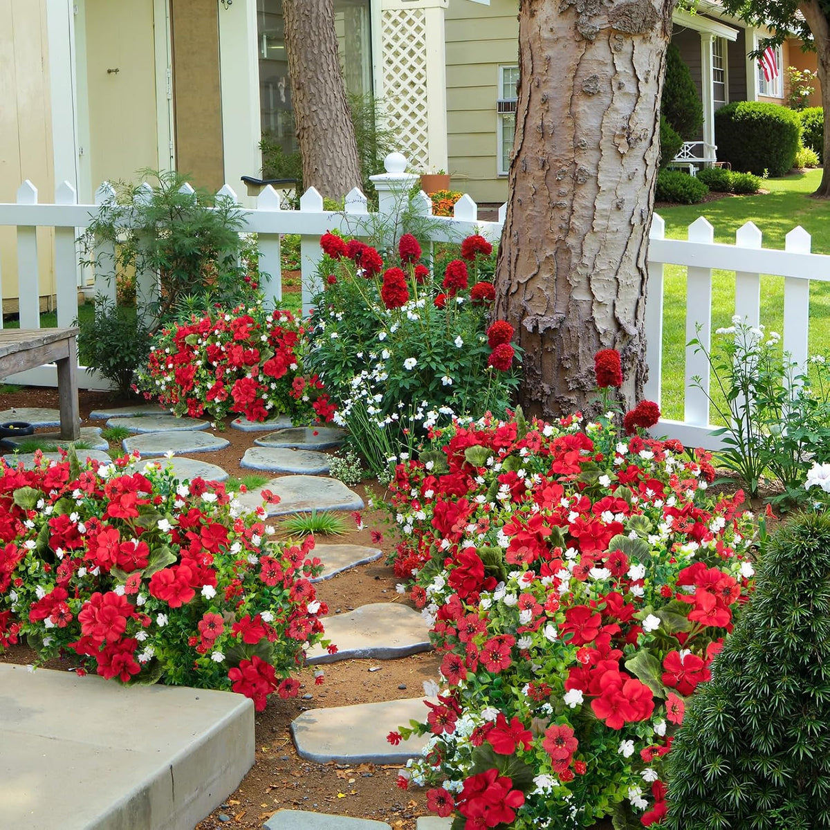18'' Artificial Geraniums Flowers for Outdoors Decor, Red