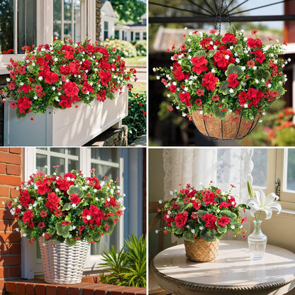 18'' Artificial Geraniums Flowers for Outdoors Decor, Red