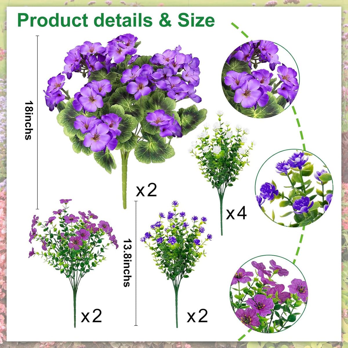 18'' Artificial Geraniums Flowers for Outdoors Decor, Red