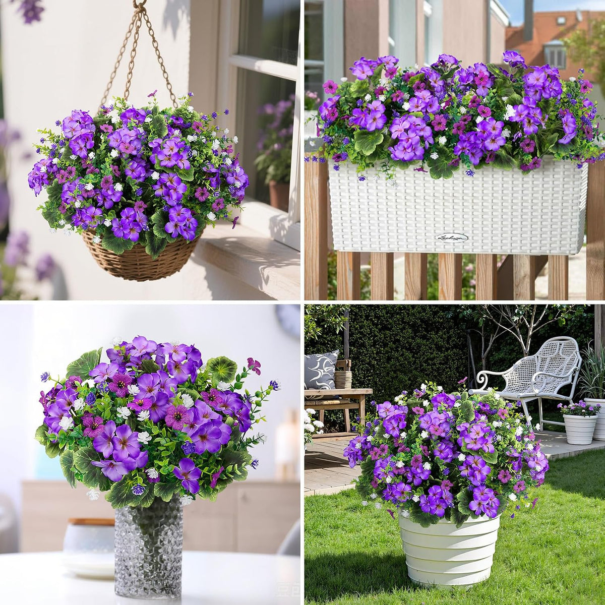 18'' Artificial Geraniums Flowers for Outdoors Decor, Red