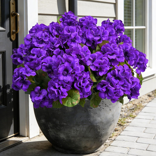 6 Pcs Artificial Flowers for Outdoors, Red Fake Geranium Flowers | Silk faux flowers, realistic plants, UV resistant, spring summer front door yard wndow box indoor home decor