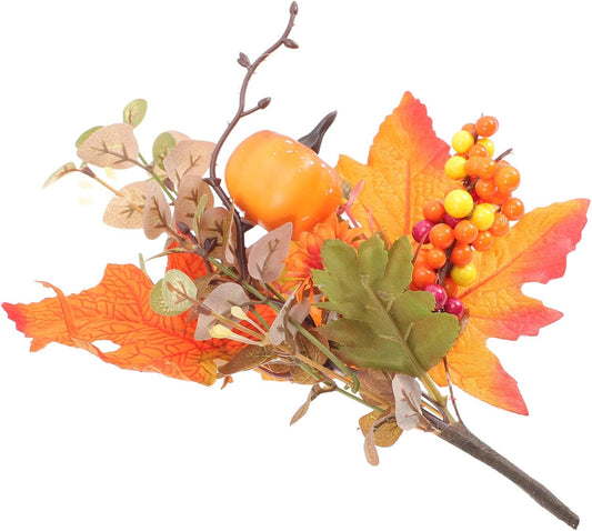 Thanksgiving Decoration Faux Berry Maple Leaves Branch with Pumpkin Stem Artificial Fall Floral Arrangement for Home and Garden Centerpiece
