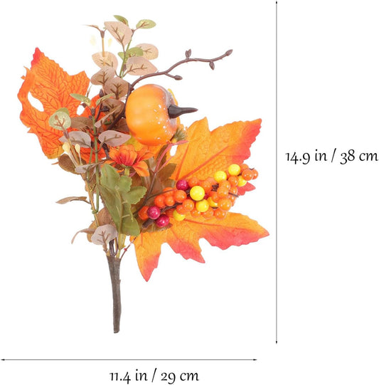 Thanksgiving Decoration Faux Berry Maple Leaves Branch with Pumpkin Stem Artificial Fall Floral Arrangement for Home and Garden Centerpiece