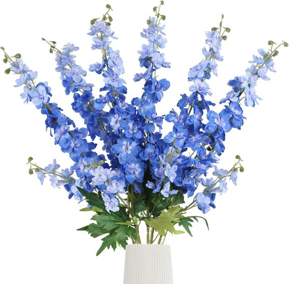 6Pcs Blue Delphinium Artificial Flowers 37.4’’ Faux Silk Larkspur Flowers Long Stem Artificial Flowers for Tall Vase Table Home Wedding Party Garden Decor(Blue)