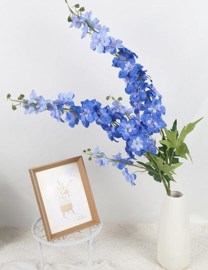 6Pcs Blue Delphinium Artificial Flowers 37.4’’ Faux Silk Larkspur Flowers Long Stem Artificial Flowers for Tall Vase Table Home Wedding Party Garden Decor(Blue)
