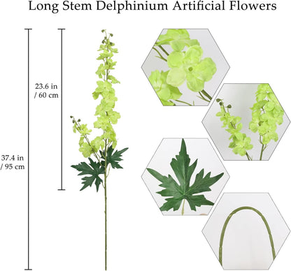 6Pcs Blue Delphinium Artificial Flowers 37.4’’ Faux Silk Larkspur Flowers Long Stem Artificial Flowers for Tall Vase Table Home Wedding Party Garden Decor(Blue)
