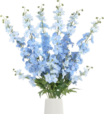 6Pcs Blue Delphinium Artificial Flowers 37.4’’ Faux Silk Larkspur Flowers Long Stem Artificial Flowers for Tall Vase Table Home Wedding Party Garden Decor(Blue)