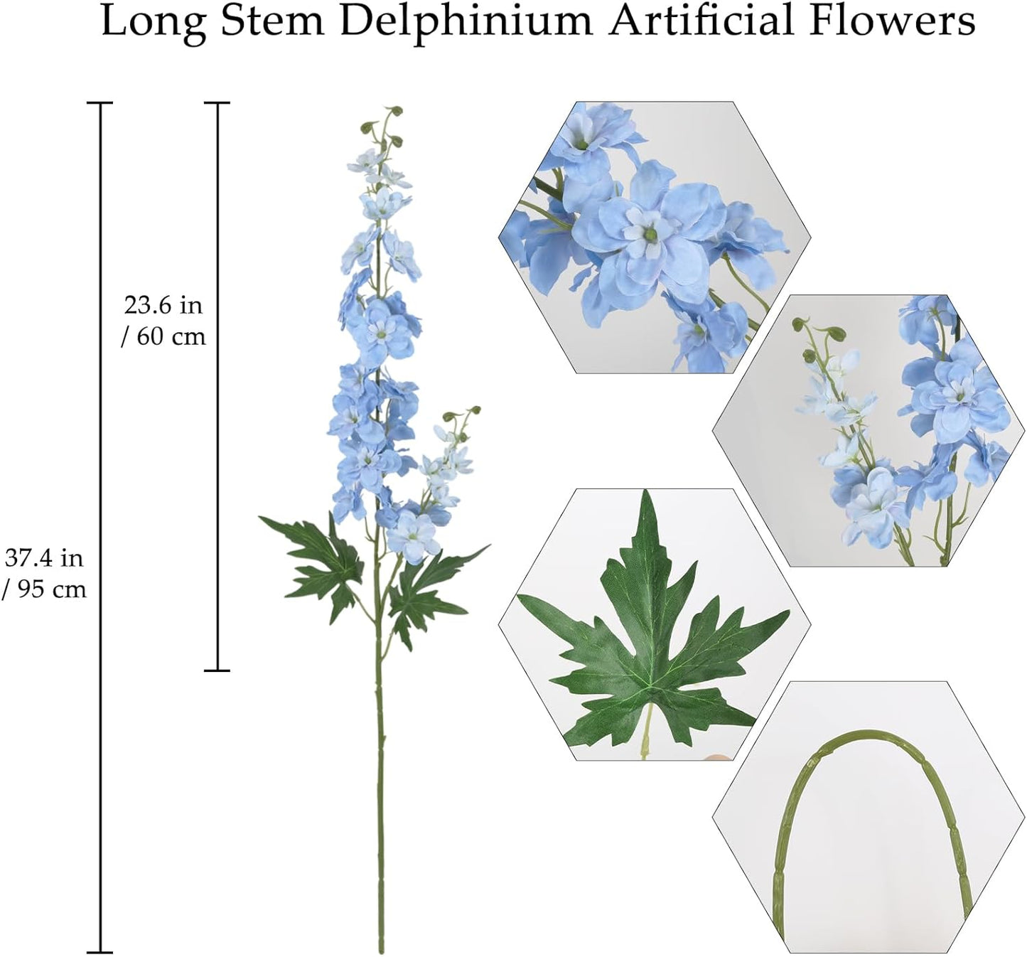 6Pcs Blue Delphinium Artificial Flowers 37.4’’ Faux Silk Larkspur Flowers Long Stem Artificial Flowers for Tall Vase Table Home Wedding Party Garden Decor(Blue)