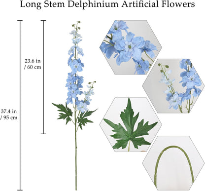 6Pcs Blue Delphinium Artificial Flowers 37.4’’ Faux Silk Larkspur Flowers Long Stem Artificial Flowers for Tall Vase Table Home Wedding Party Garden Decor(Blue)