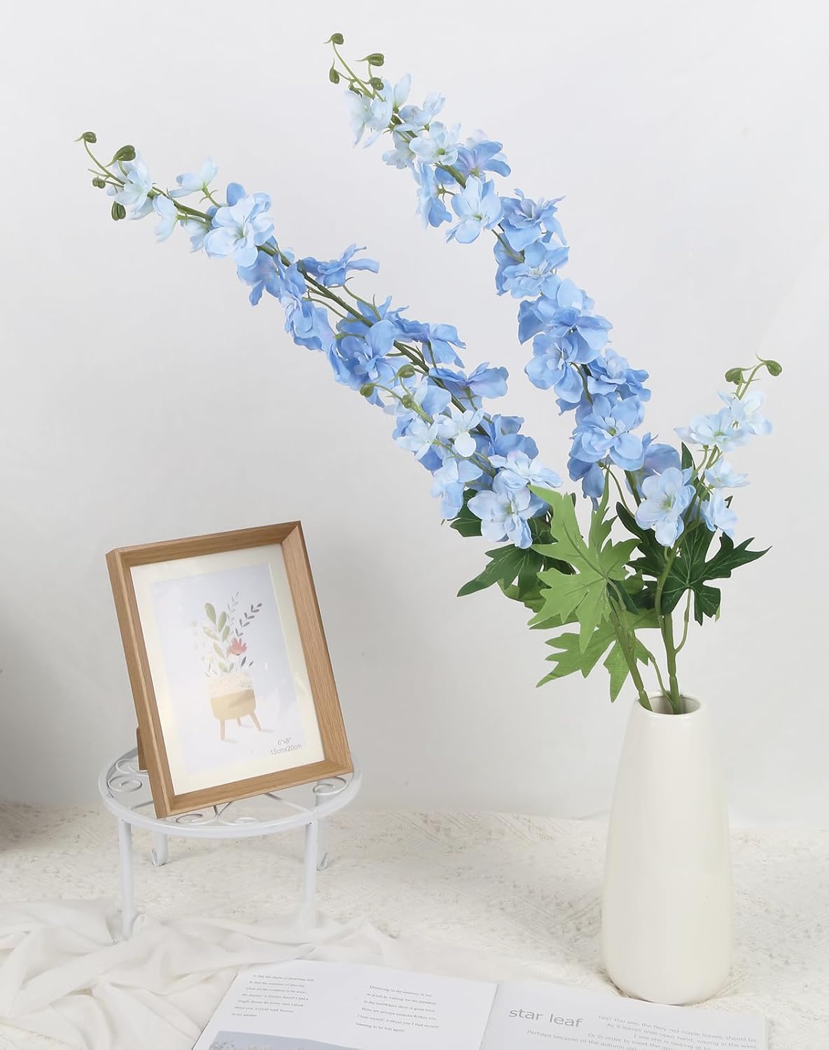 6Pcs Blue Delphinium Artificial Flowers 37.4’’ Faux Silk Larkspur Flowers Long Stem Artificial Flowers for Tall Vase Table Home Wedding Party Garden Decor(Blue)