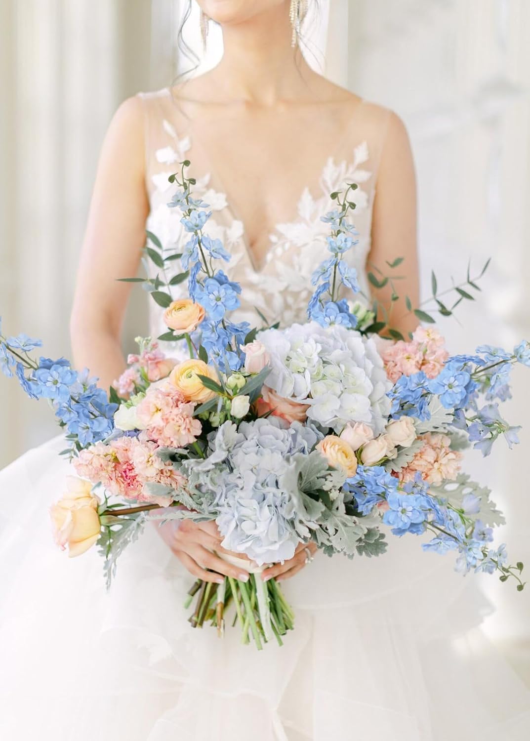 6Pcs Blue Delphinium Artificial Flowers 37.4’’ Faux Silk Larkspur Flowers Long Stem Artificial Flowers for Tall Vase Table Home Wedding Party Garden Decor(Blue)