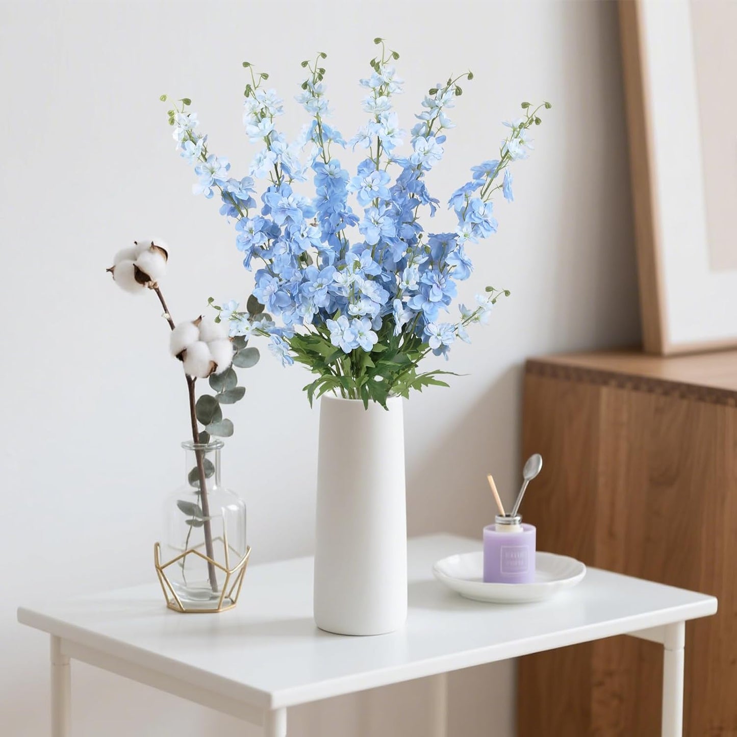 6Pcs Blue Delphinium Artificial Flowers 37.4’’ Faux Silk Larkspur Flowers Long Stem Artificial Flowers for Tall Vase Table Home Wedding Party Garden Decor(Blue)