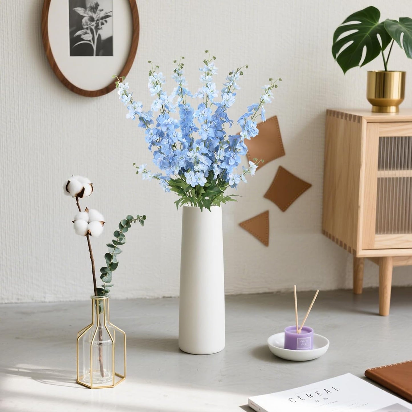 6Pcs Blue Delphinium Artificial Flowers 37.4’’ Faux Silk Larkspur Flowers Long Stem Artificial Flowers for Tall Vase Table Home Wedding Party Garden Decor(Blue)