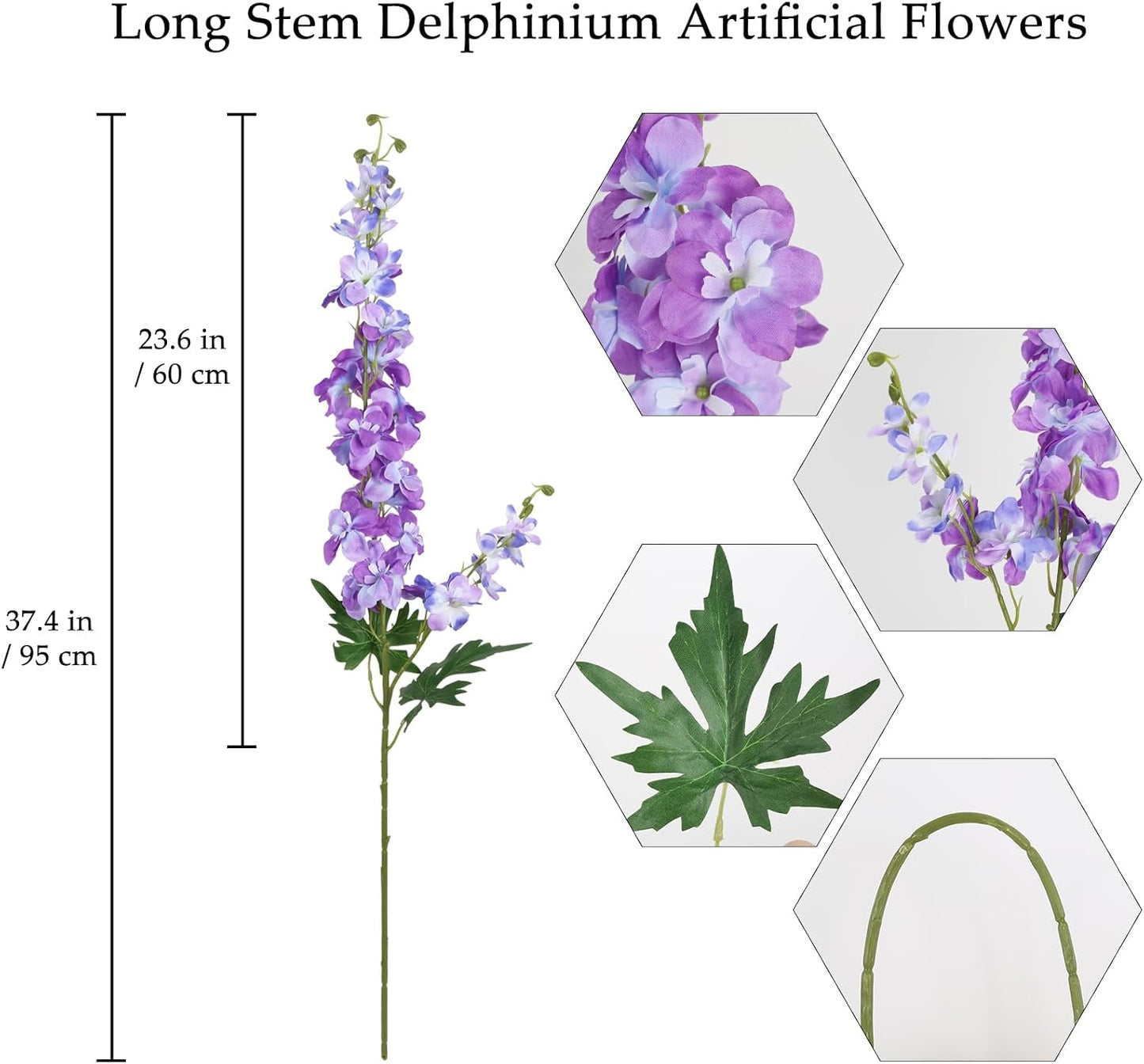6Pcs Blue Delphinium Artificial Flowers 37.4’’ Faux Silk Larkspur Flowers Long Stem Artificial Flowers for Tall Vase Table Home Wedding Party Garden Decor(Blue)