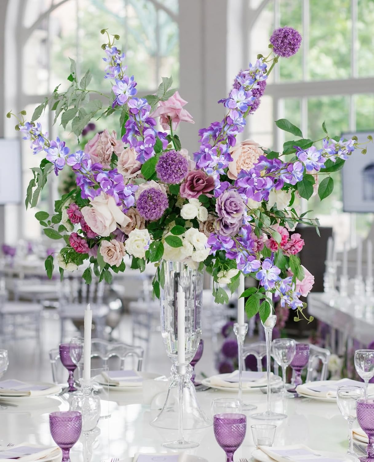 6Pcs Blue Delphinium Artificial Flowers 37.4’’ Faux Silk Larkspur Flowers Long Stem Artificial Flowers for Tall Vase Table Home Wedding Party Garden Decor(Blue)