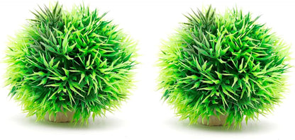 4 Inch Faux Plants for Fish Tanks - Set of 2 Green Artificial Marimo Moss Ball Plants for Freshwater and Saltwater Aquarium Decor