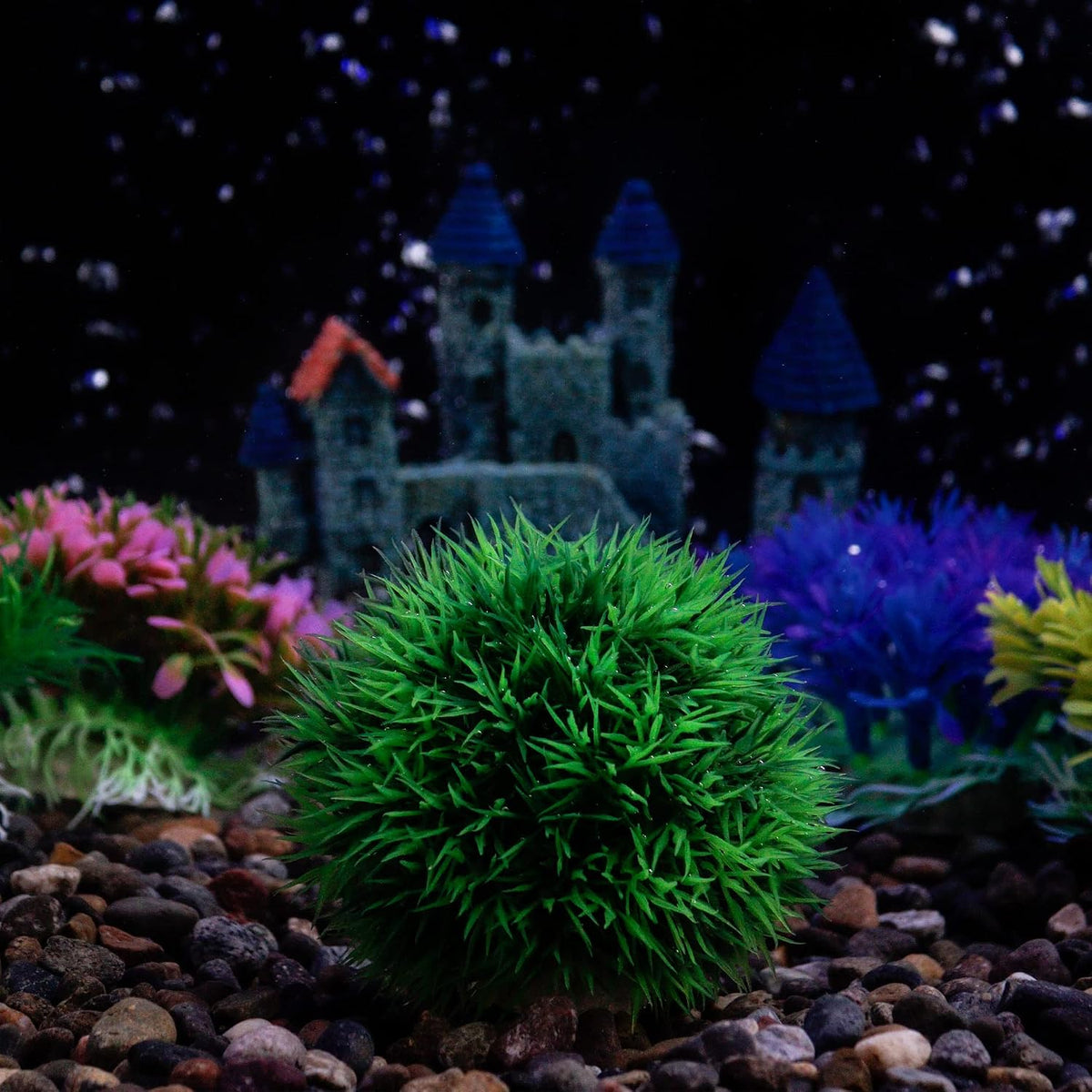 4 Inch Faux Plants for Fish Tanks - Set of 2 Green Artificial Marimo Moss Ball Plants for Freshwater and Saltwater Aquarium Decor