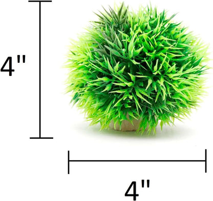4 Inch Faux Plants for Fish Tanks - Set of 2 Green Artificial Marimo Moss Ball Plants for Freshwater and Saltwater Aquarium Decor