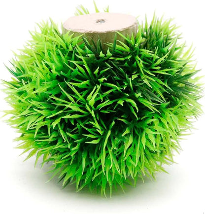 4 Inch Faux Plants for Fish Tanks - Set of 2 Green Artificial Marimo Moss Ball Plants for Freshwater and Saltwater Aquarium Decor