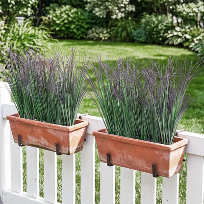 24Pcs Artificial Plants Outdoor, 21" Fake Shrubs Wheat Grass, Greenery Stems Onion Grass, UV Resistant Faux Tall Grass Plants for Garden Porch Window Box Indoor Home Decor (Green&Red)