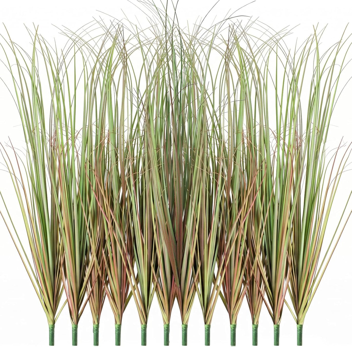 24Pcs Artificial Plants Outdoor, 21" Fake Shrubs Wheat Grass, Greenery Stems Onion Grass, UV Resistant Faux Tall Grass Plants for Garden Porch Window Box Indoor Home Decor (Green&Red)