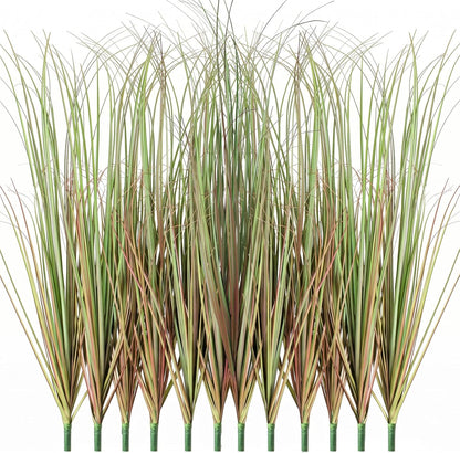 24Pcs Artificial Plants Outdoor, 21" Fake Shrubs Wheat Grass, Greenery Stems Onion Grass, UV Resistant Faux Tall Grass Plants for Garden Porch Window Box Indoor Home Decor (Green&Red)