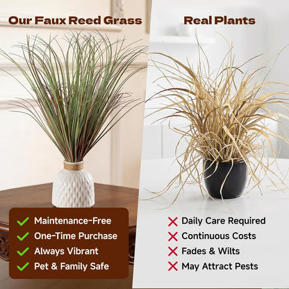 24Pcs Artificial Plants Outdoor, 21" Fake Shrubs Wheat Grass, Greenery Stems Onion Grass, UV Resistant Faux Tall Grass Plants for Garden Porch Window Box Indoor Home Decor (Green&Red)