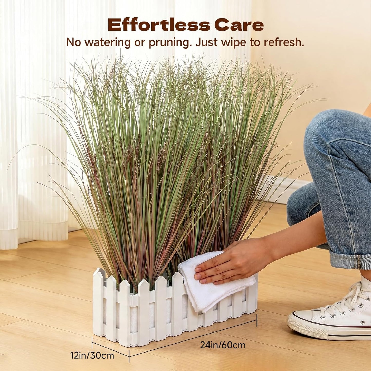 24Pcs Artificial Plants Outdoor, 21" Fake Shrubs Wheat Grass, Greenery Stems Onion Grass, UV Resistant Faux Tall Grass Plants for Garden Porch Window Box Indoor Home Decor (Green&Red)