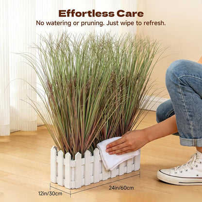 24Pcs Artificial Plants Outdoor, 21" Fake Shrubs Wheat Grass, Greenery Stems Onion Grass, UV Resistant Faux Tall Grass Plants for Garden Porch Window Box Indoor Home Decor (Green&Red)