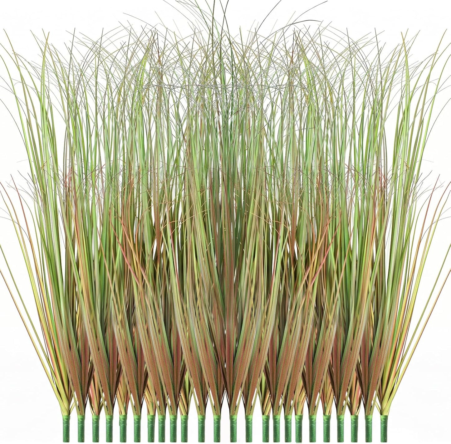 24Pcs Artificial Plants Outdoor, 21" Fake Shrubs Wheat Grass, Greenery Stems Onion Grass, UV Resistant Faux Tall Grass Plants for Garden Porch Window Box Indoor Home Decor (Green&Red)