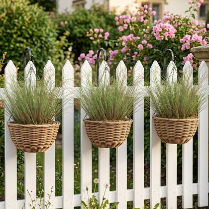 24Pcs Artificial Plants Outdoor, 21" Fake Shrubs Wheat Grass, Greenery Stems Onion Grass, UV Resistant Faux Tall Grass Plants for Garden Porch Window Box Indoor Home Decor (Green&Red)