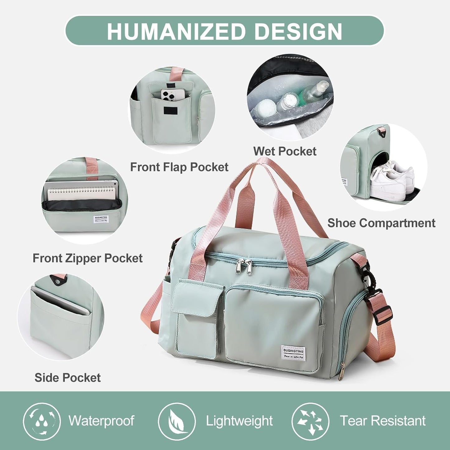 Small Gym Bag for Women, Travel Duffle Bag Carry On Weekender Bag with Shoe Compartment - Colors B