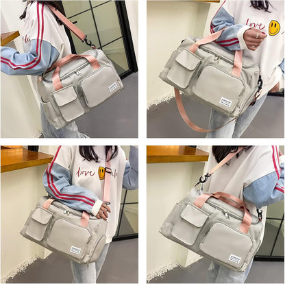 Small Gym Bag for Women, Travel Duffle Bag Carry On Weekender Bag with Shoe Compartment - Colors B