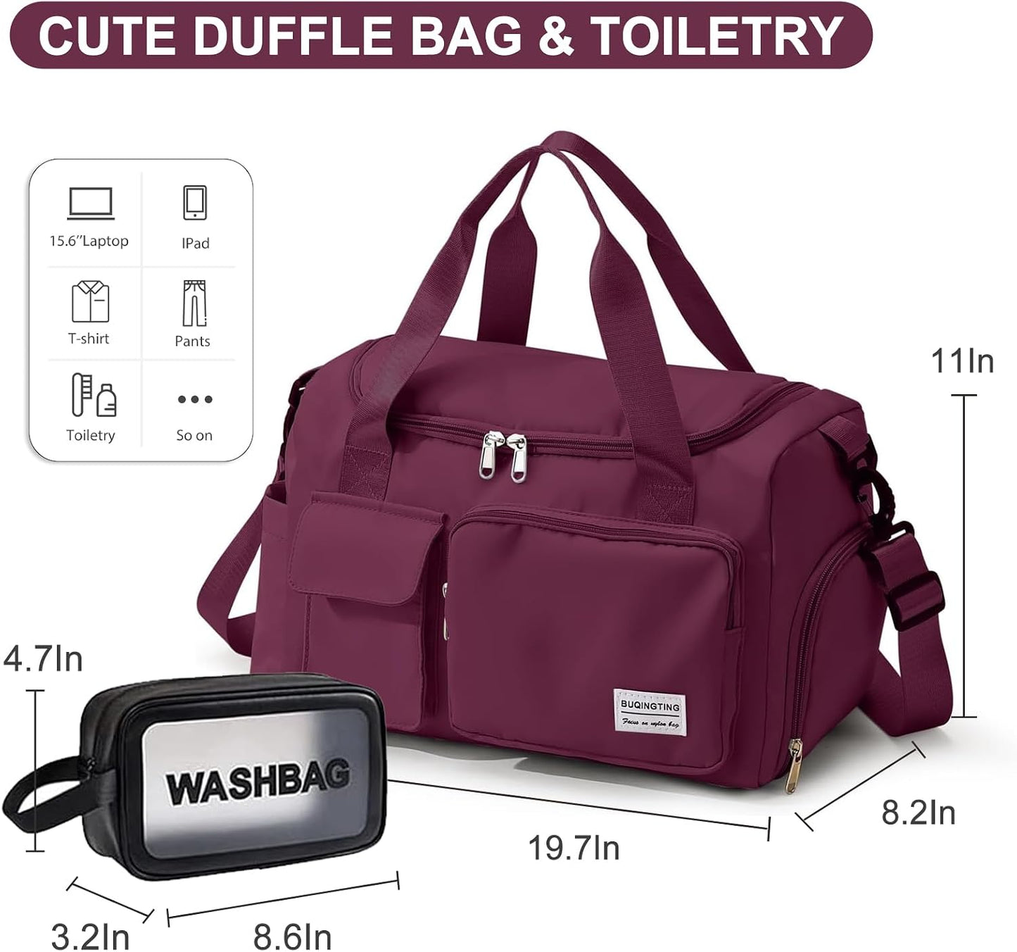 Small Gym Bag for Women, Travel Duffle Bag Carry On Weekender Bag with Shoe Compartment - Colors B