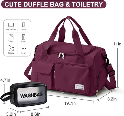 Small Gym Bag for Women, Travel Duffle Bag Carry On Weekender Bag with Shoe Compartment - Colors B